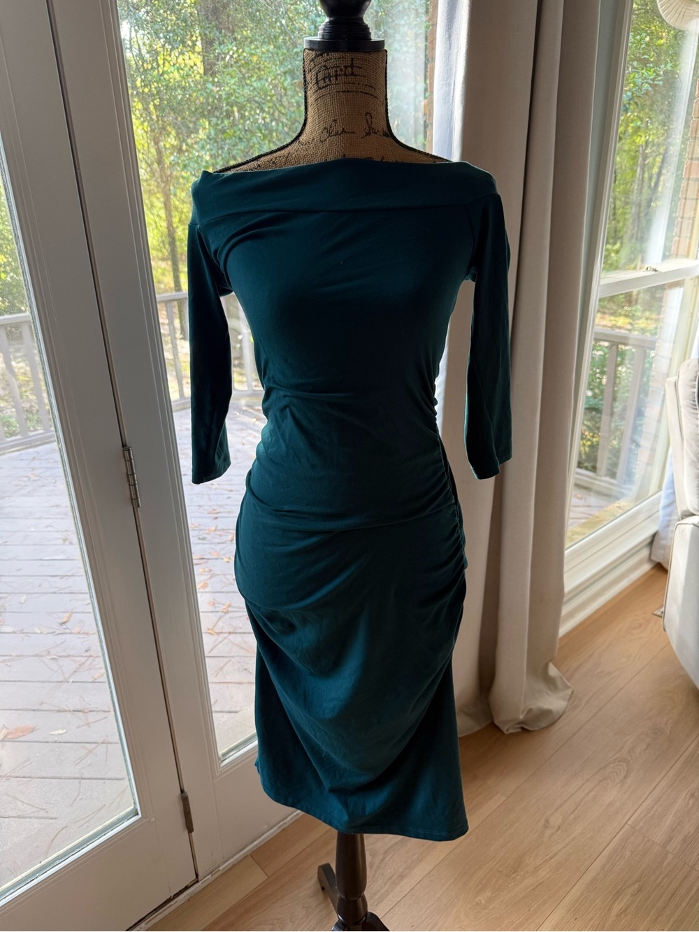 Susana Monaco Teal Off-Shoulder Midi Dress teal color